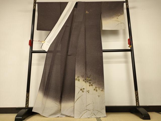 平和屋着物＊夏物 訪問着 絽 枝葉文 暈し染め 金糸 金彩 正絹 逸品 AABG5543jd