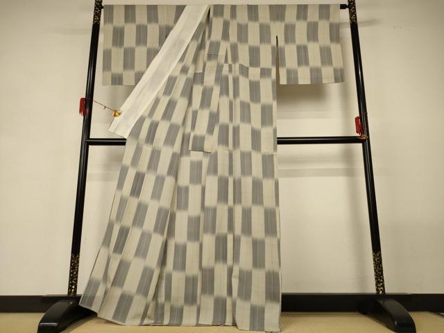 平和屋着物＊夏物 明石ちぢみ 変わり市松文様 正絹 逸品 AABG5544jd
