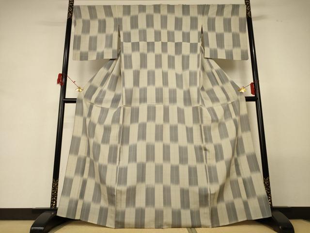 平和屋着物＊夏物 明石ちぢみ 変わり市松文様 正絹 逸品 AABG5544jd