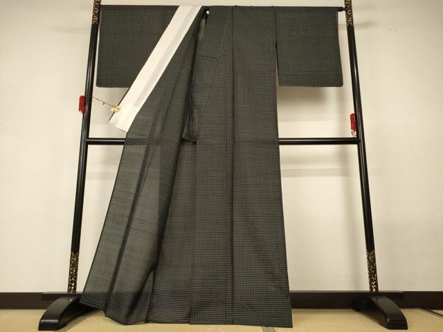平和屋着物＊夏物 紗紬 格子 正絹 逸品 AABG5553jd