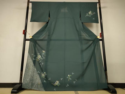 平和屋着物＊夏物 訪問着 絽 手描き 草花文 金彩 小田急百貨店扱い 正絹 逸品 AABG5557jd