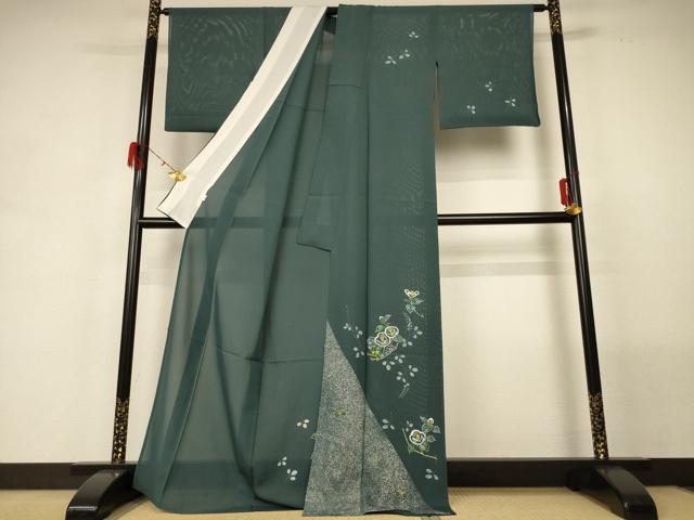 平和屋着物＊夏物 訪問着 絽 手描き 草花文 金彩 小田急百貨店扱い 正絹 逸品 AABG5557jd