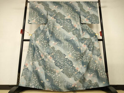 平和屋着物＊夏物 小紋 絽 吉祥花文 金彩 洗える着物 AABG5559jd