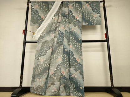 平和屋着物＊夏物 小紋 絽 吉祥花文 金彩 洗える着物 AABG5559jd