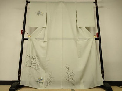 平和屋着物＊夏物 訪問着 絽 手描き 草花文 金彩 正絹 逸品 AABG5560jd
