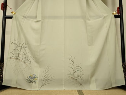 平和屋着物＊夏物 訪問着 絽 手描き 草花文 金彩 正絹 逸品 AABG5560jd