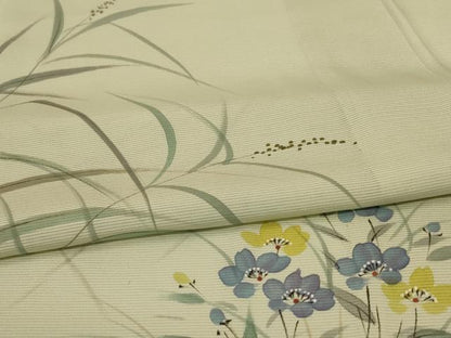 平和屋着物＊夏物 訪問着 絽 手描き 草花文 金彩 正絹 逸品 AABG5560jd