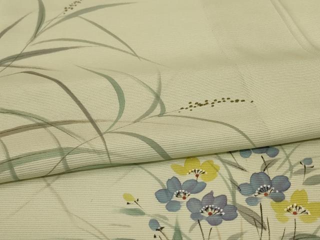 平和屋着物＊夏物 訪問着 絽 手描き 草花文 金彩 正絹 逸品 AABG5560jd