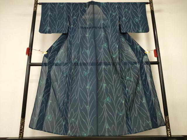 平和屋着物＊夏物 小紋 絽 草葉文 正絹 逸品 AABG5562jd