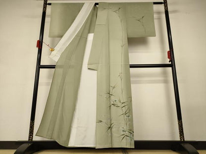 平和屋着物＊夏物 訪問着 絽 流水草花文 蛍暈し 銀彩 正絹 逸品 AABG5567jd
