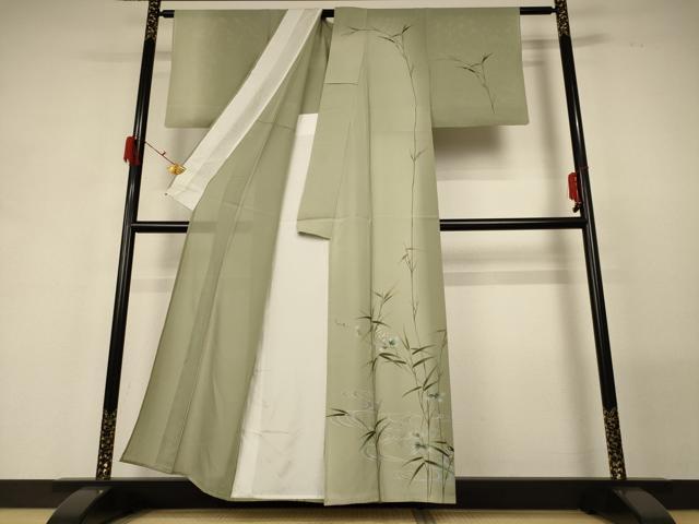 平和屋着物＊夏物 訪問着 絽 流水草花文 蛍暈し 銀彩 正絹 逸品 AABG5567jd