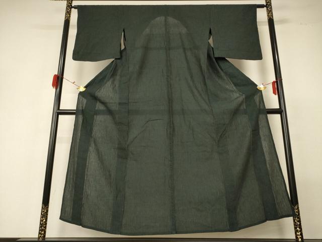 平和屋着物＊夏物 色無地 ちぢみ織 黒緑色 正絹 逸品 AABG5576jd