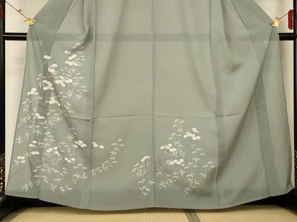 平和屋着物＊夏物 訪問着 絽 草花文 銀彩 正絹 逸品 AABG5577jd