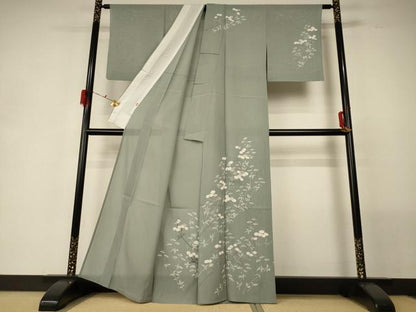 平和屋着物＊夏物 訪問着 絽 草花文 銀彩 正絹 逸品 AABG5577jd