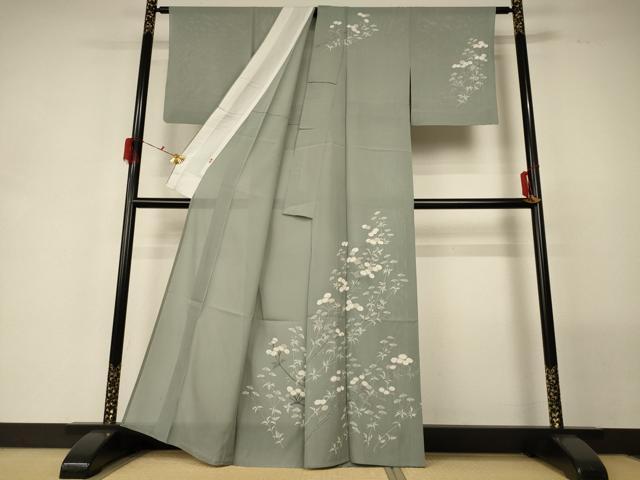 平和屋着物＊夏物 訪問着 絽 草花文 銀彩 正絹 逸品 AABG5577jd