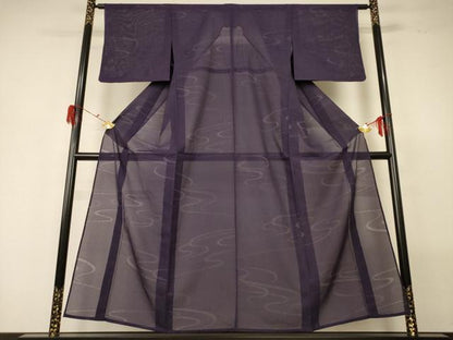 平和屋着物＊夏物 小紋 縦絽 流水文 正絹 逸品 AABG5594jd
