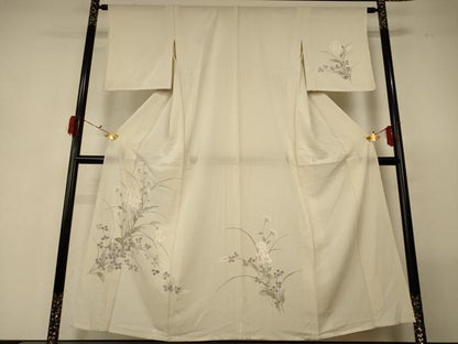 平和屋着物＊夏物 訪問着 絽縮緬 手描き 草花文 正絹 逸品 AABG5595jd