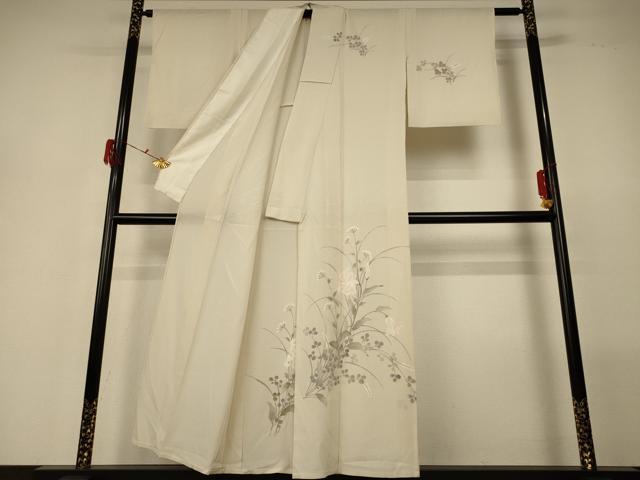 平和屋着物＊夏物 訪問着 絽縮緬 手描き 草花文 正絹 逸品 AABG5595jd
