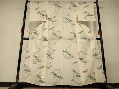 平和屋着物＊夏物 小紋 絽 手描き 雲取り扇子花文 正絹 逸品 AABG5596jd