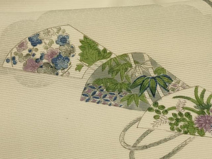 平和屋着物＊夏物 小紋 絽 手描き 雲取り扇子花文 正絹 逸品 AABG5596jd