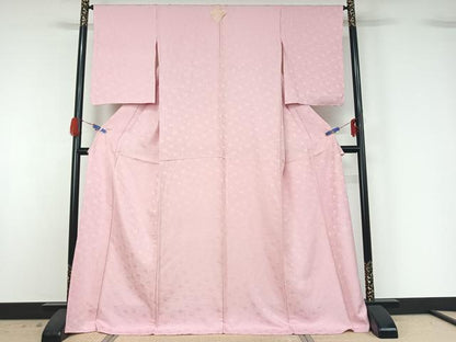 平和屋着物▽上質な色無地 単衣 花づくし地紋 撫子色 ロング丈 正絹 逸品 AABG5602jh
