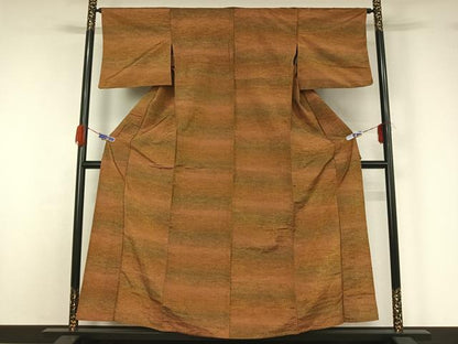 平和屋着物▽上質な紬 単衣 横段文 正絹 逸品 AABG5603jh
