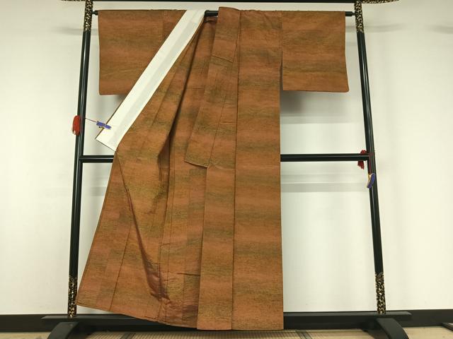 平和屋着物▽上質な紬 単衣 横段文 正絹 逸品 AABG5603jh