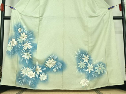 平和屋着物▽訪問着　単衣　草花文　暈し染め　正絹　逸品　AABG5604jh