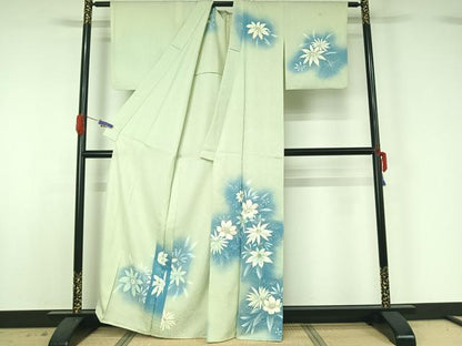 平和屋着物▽訪問着　単衣　草花文　暈し染め　正絹　逸品　AABG5604jh