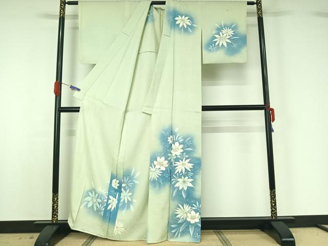 平和屋着物▽訪問着　単衣　草花文　暈し染め　正絹　逸品　AABG5604jh