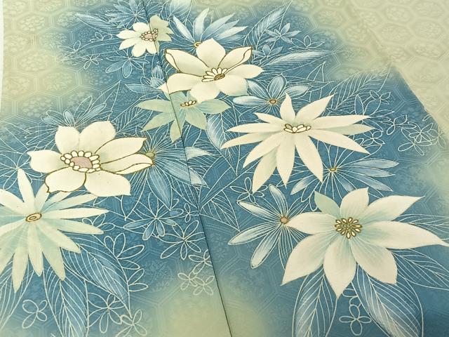 平和屋着物▽訪問着　単衣　草花文　暈し染め　正絹　逸品　AABG5604jh