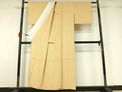 平和屋着物▽上質な色無地 単衣 敷松葉地紋 鳥の子色 正絹 逸品 AABG5606jh