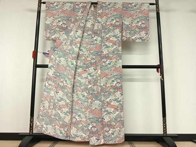 平和屋着物▽上質な小紋 単衣 辻が花文 鬼しぼ縮緬 正絹 逸品 AABG5610jh