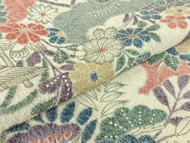 平和屋着物▽上質な小紋 単衣 辻が花文 鬼しぼ縮緬 正絹 逸品 AABG5610jh