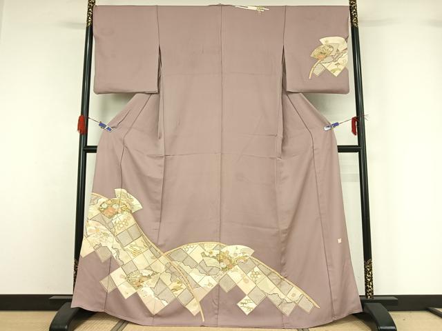平和屋着物▽訪問着 単衣 作家物 地紙花文 金彩 正絹 逸品 AABG5613jh