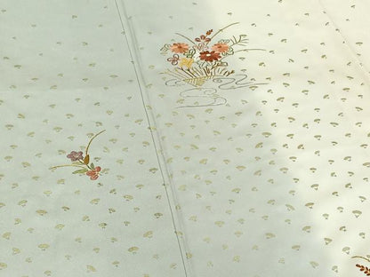 平和屋着物▽訪問着 単衣 刺繍 流水花文 暈し染め 金銀糸 金彩 正絹 逸品 AABG5614jh