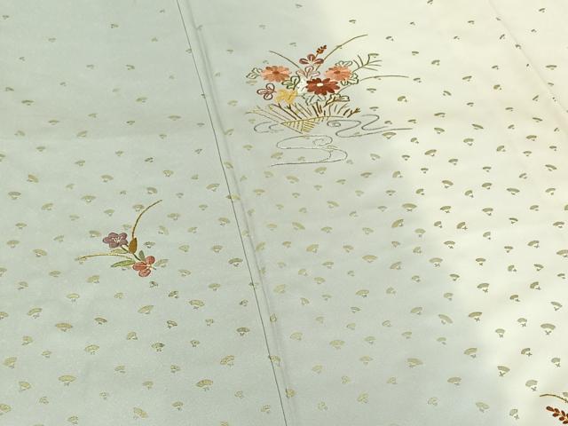 平和屋着物▽訪問着 単衣 刺繍 流水花文 暈し染め 金銀糸 金彩 正絹 逸品 AABG5614jh