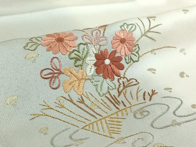 平和屋着物▽訪問着 単衣 刺繍 流水花文 暈し染め 金銀糸 金彩 正絹 逸品 AABG5614jh
