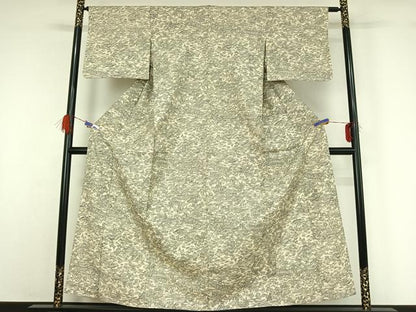 平和屋着物▽上質な紬 単衣 手描き 風景花文 正絹 逸品 AABG5616jh