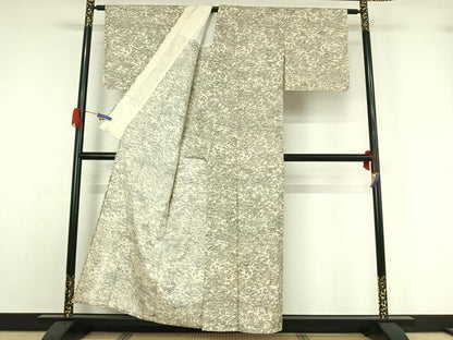 平和屋着物▽上質な紬 単衣 手描き 風景花文 正絹 逸品 AABG5616jh
