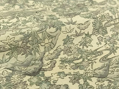 平和屋着物▽上質な紬 単衣 手描き 風景花文 正絹 逸品 AABG5616jh
