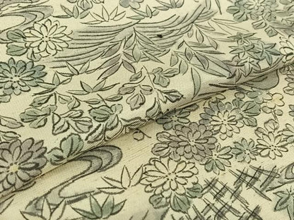 平和屋着物▽上質な紬 単衣 手描き 風景花文 正絹 逸品 AABG5616jh