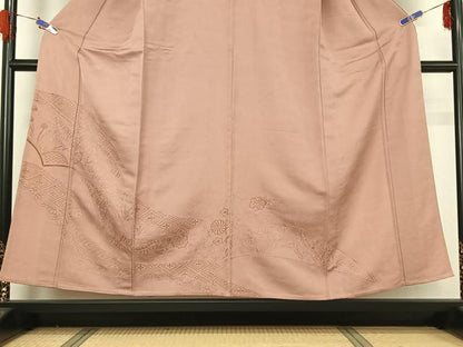 平和屋着物▽無地絵羽訪問着　単衣　総刺繍　辻が花文　薄柿色　正絹　逸品　AABG5618jh
