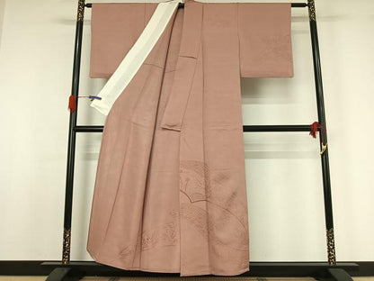 平和屋着物▽無地絵羽訪問着　単衣　総刺繍　辻が花文　薄柿色　正絹　逸品　AABG5618jh