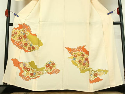 平和屋着物▽訪問着 単衣 駒刺繍 雲取り花文 金彩 正絹 逸品 AABG5621jh