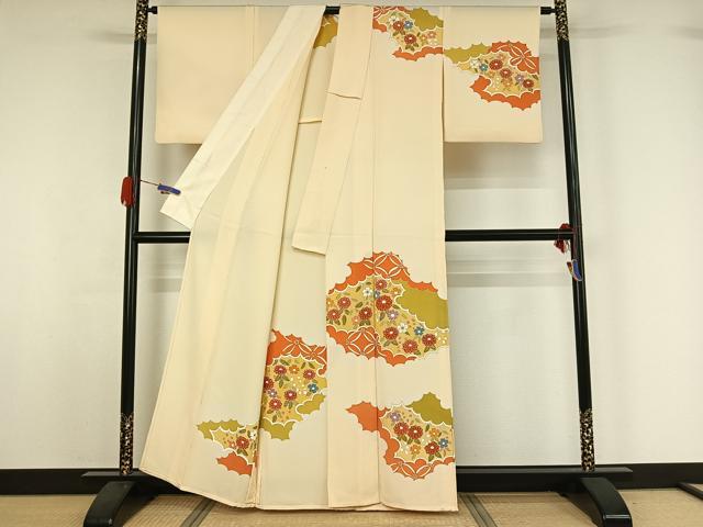 平和屋着物▽訪問着 単衣 駒刺繍 雲取り花文 金彩 正絹 逸品 AABG5621jh