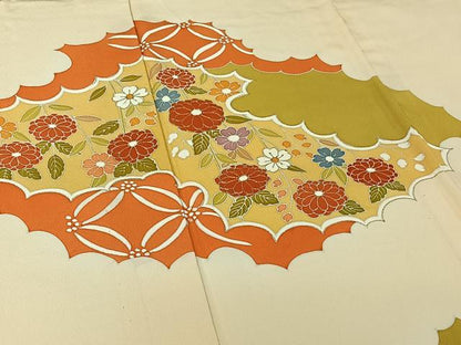 平和屋着物▽訪問着 単衣 駒刺繍 雲取り花文 金彩 正絹 逸品 AABG5621jh