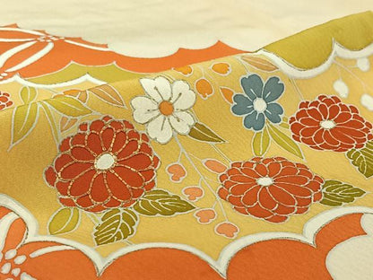 平和屋着物▽訪問着 単衣 駒刺繍 雲取り花文 金彩 正絹 逸品 AABG5621jh