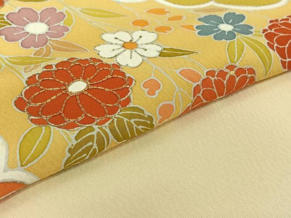 平和屋着物▽訪問着 単衣 駒刺繍 雲取り花文 金彩 正絹 逸品 AABG5621jh