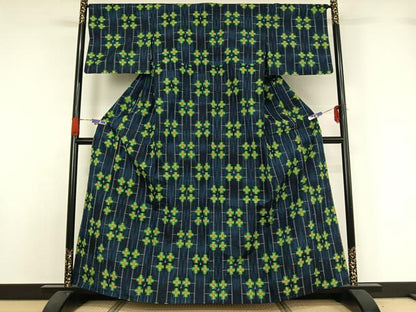 平和屋着物▽上質な紬 単衣 幾何学文様 正絹 逸品 AABG5624jh